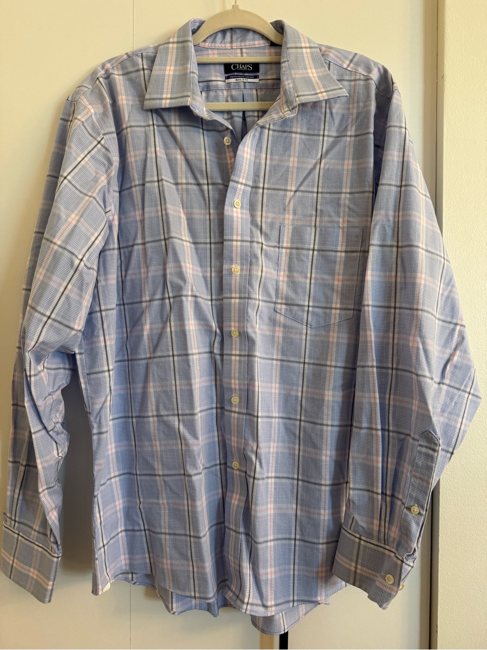 Chaps Men's Blue and White Plaid Dress Shirt